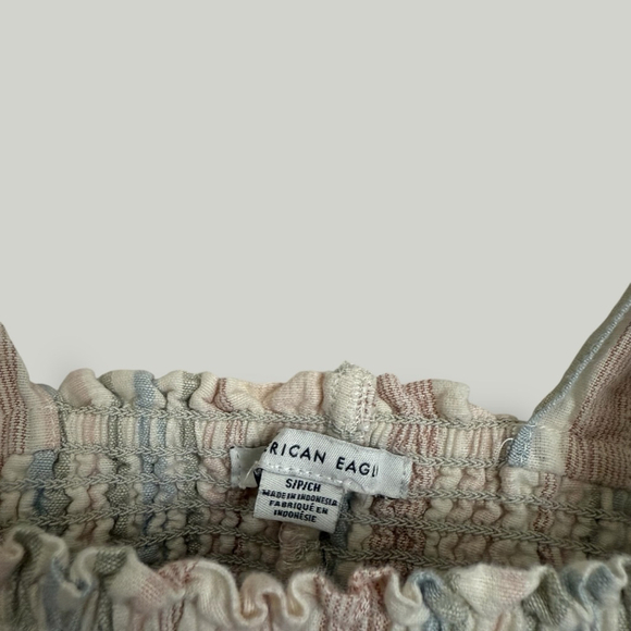 American Eagle Top Women Size Small Multicolored Smock Tie Strap Ruffle Hem - Picture 10 of 13